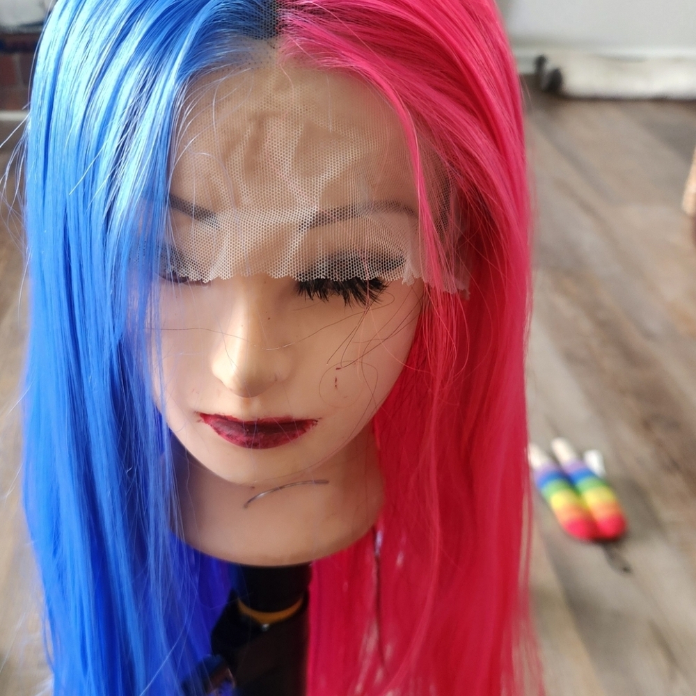 Blue & Pink Synthetic Lace Front Wig for Women